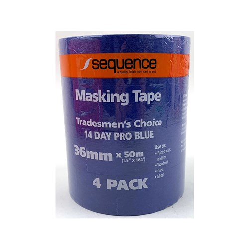 Sequence 14 Day Blue Masking Tape 36mm x 50m 4 Pack